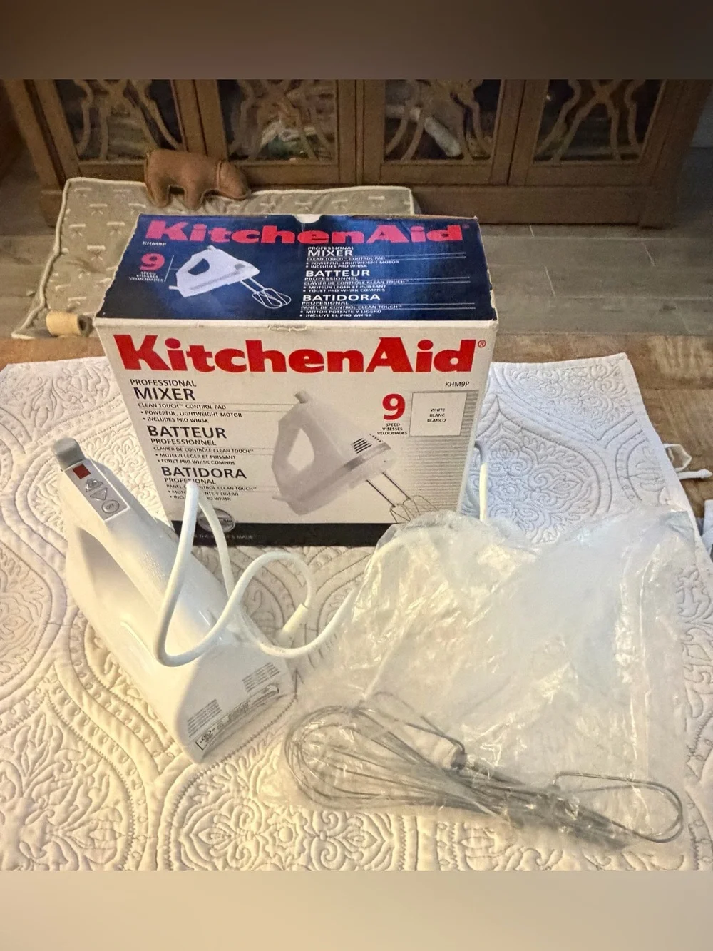 KitchenAid Professional 9 Speed Hand Mixer White KHM9P w/box & attachments TESTE